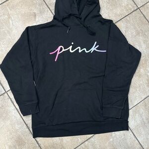 PINK Victoria's Secret Black Hoodie with Multicolor Logo